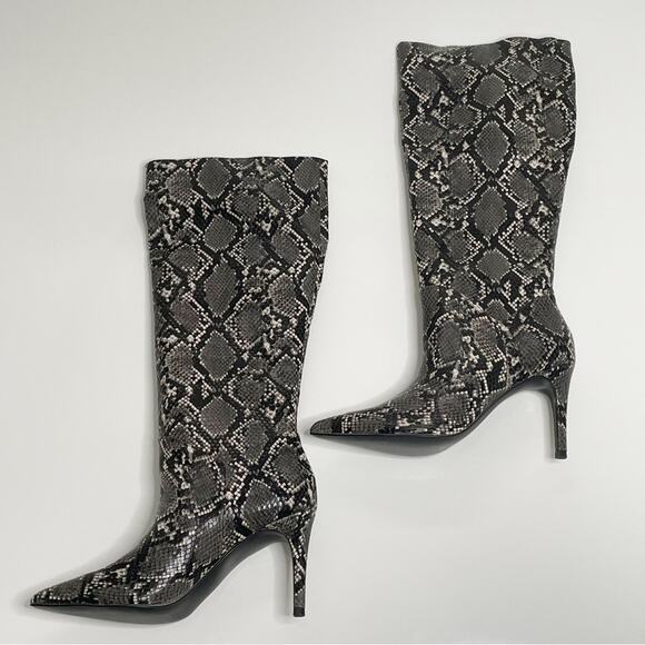 NEW Steve Madden Kinga Snake Snakeskin Stiletto Heel Boots Grey Black 7.5 - Picture 3 of 9